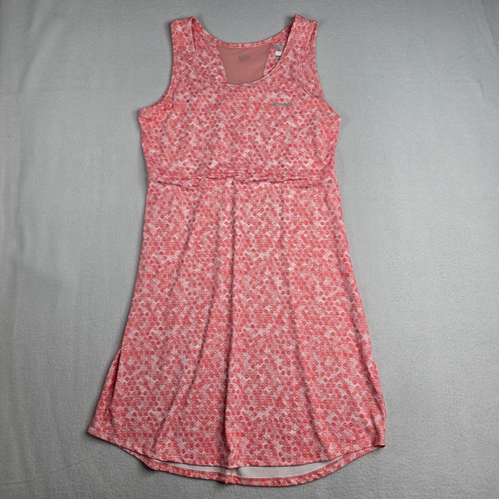 Columbia PFG Midway Bay Dress Womens L coral Geometric Print Omni Freeze fishing